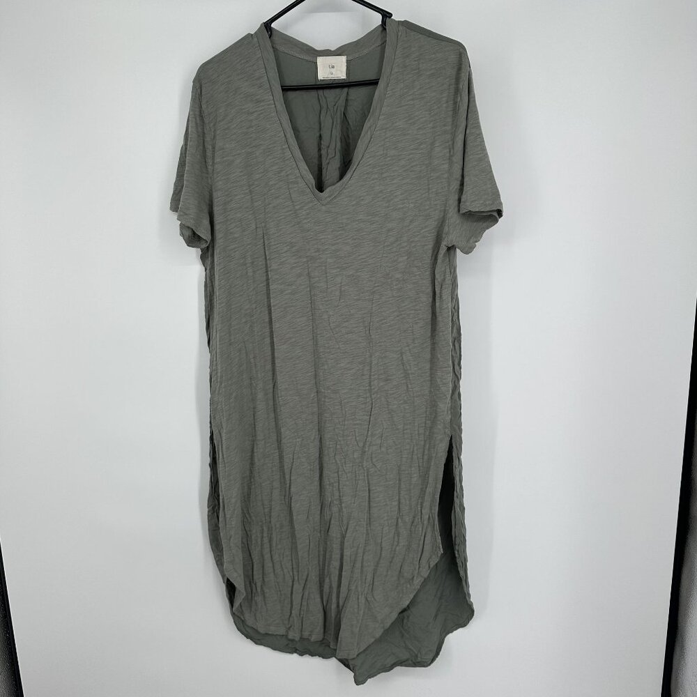 T.la Anthropologie Green V-neck Tunic Top/Dress Size Large‎